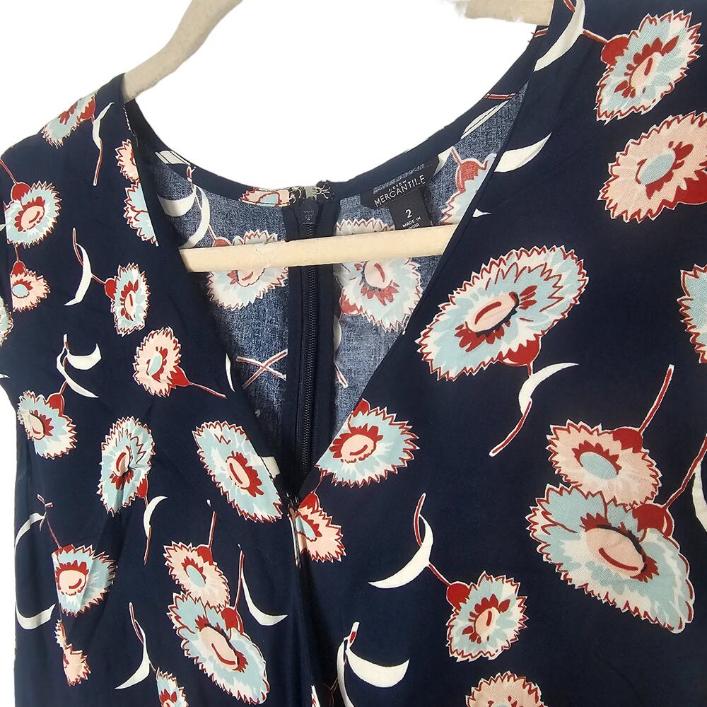 J. Crew Blue Floating Floral Mini Dress Sz 2 Ruffle Hem Garden Cottage Wedding - Picture 6 of 10